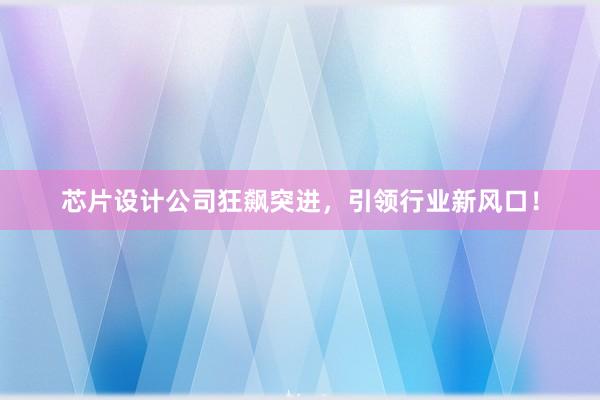 芯片设计公司狂飙突进,引领行业新风口!