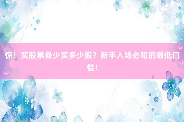 惊!买股票最少买多少股?新手入场必知的最低门槛!