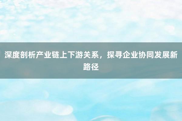 深度剖析产业链上下游关系，探寻企业协同发展新路径