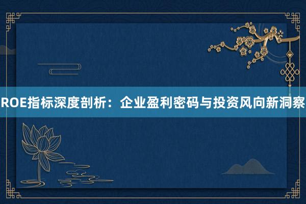 ROE指标深度剖析：企业盈利密码与投资风向新洞察