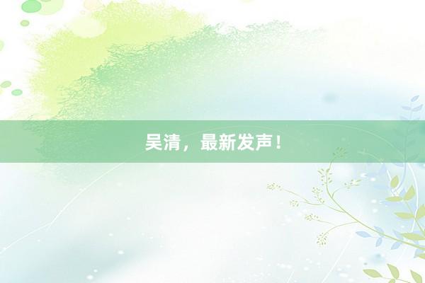 吴清,最新发声!