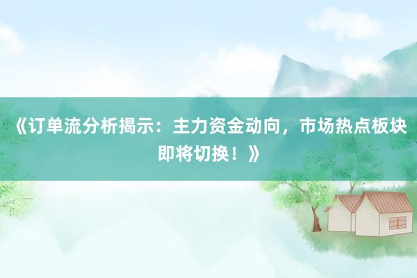 《订单流分析揭示:主力资金动向,市场热点板块即将切换!》