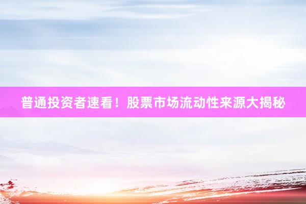 普通投资者速看!股票市场流动性来源大揭秘