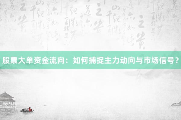 股票大单资金流向:如何捕捉主力动向与市场信号?