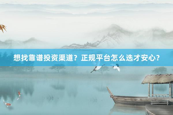 想找靠谱投资渠道？正规平台怎么选才安心？