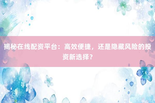 揭秘在线配资平台：高效便捷，还是隐藏风险的投资新选择？