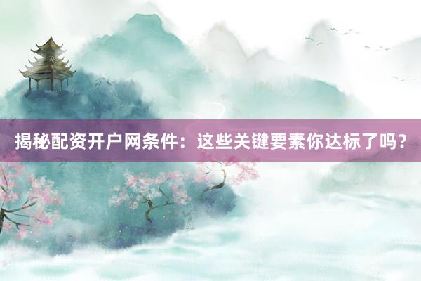 揭秘配资开户网条件：这些关键要素你达标了吗？